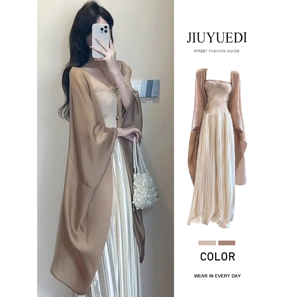 JIUYUEDI九月底新中式复古禅意抹胸吊带连衣裙女夏季清冷松弛感