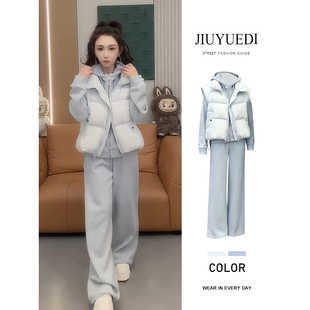 三件套 女冬季 JIUYUEDI九月底韩版 高级感棉服马甲连帽卫衣阔腿裤