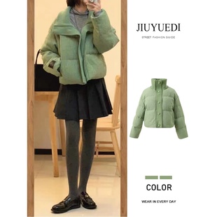 JIUYUEDI九月底多巴胺绿色短款棉服外套女冬季新款小个子面包服