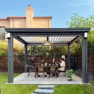 家用铝合金凉亭靠墙新中式露台阳光房茶室简易棚翻转百叶亭定制