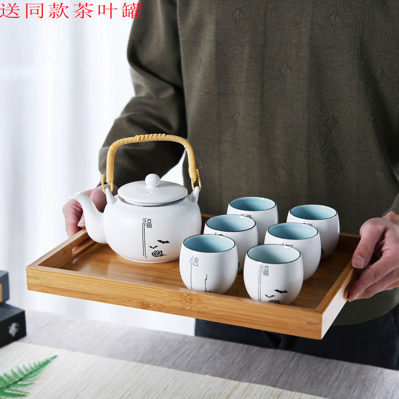 禅意茶具套装大号提梁壶家用中式陶瓷整套办公喝茶壶茶盘茶杯简约