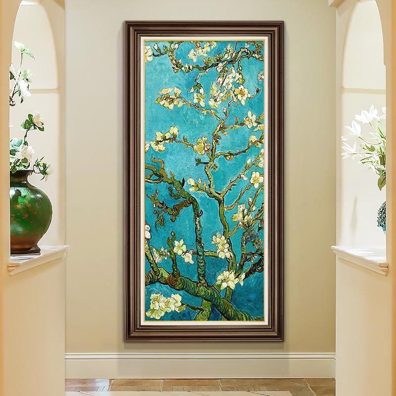 梵高杏花油画美式餐厅墙面制饰画欧式玄关挂画客厅吃饭厅壁画简美