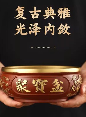 铜聚宝盆发财树黄水晶摇钱树摆件家居酒柜装饰工艺品客厅送礼物