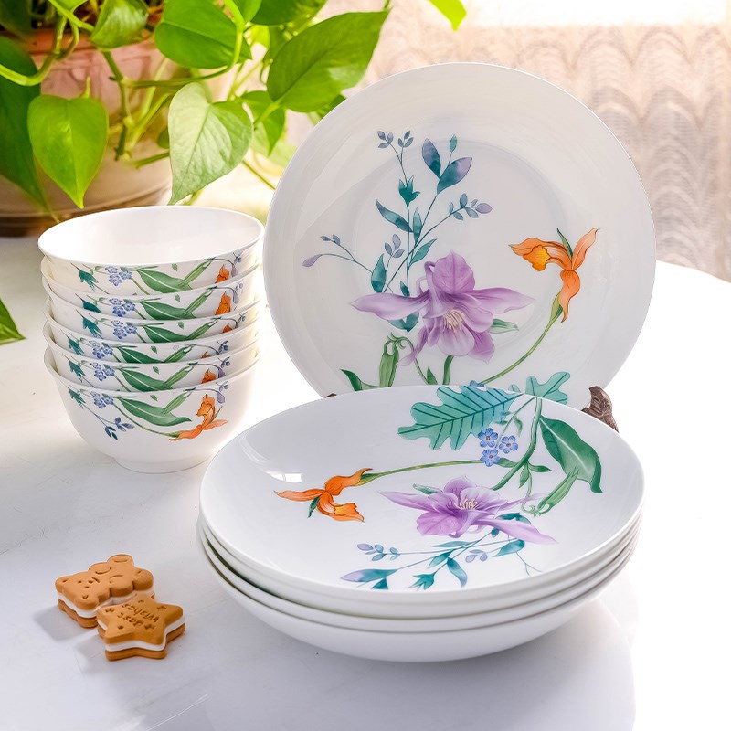 骨瓷盘子家用陶瓷菜盘深盘子可微波餐具组合圆形汤盘碗盘套装