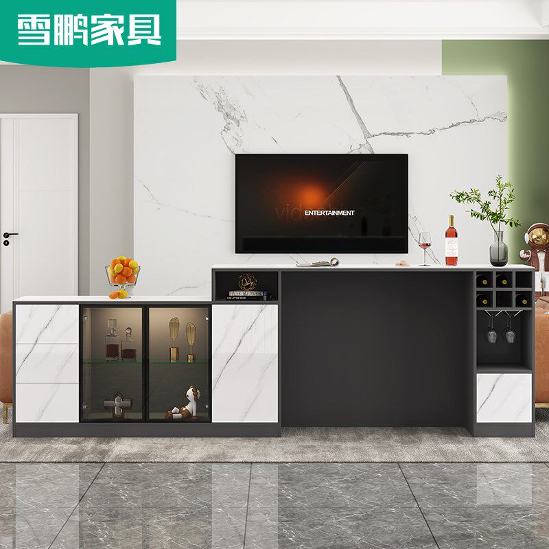 轻奢岩板餐边柜厨房吧台餐桌一体柜简约餐厅客厅隔断酒柜6G176