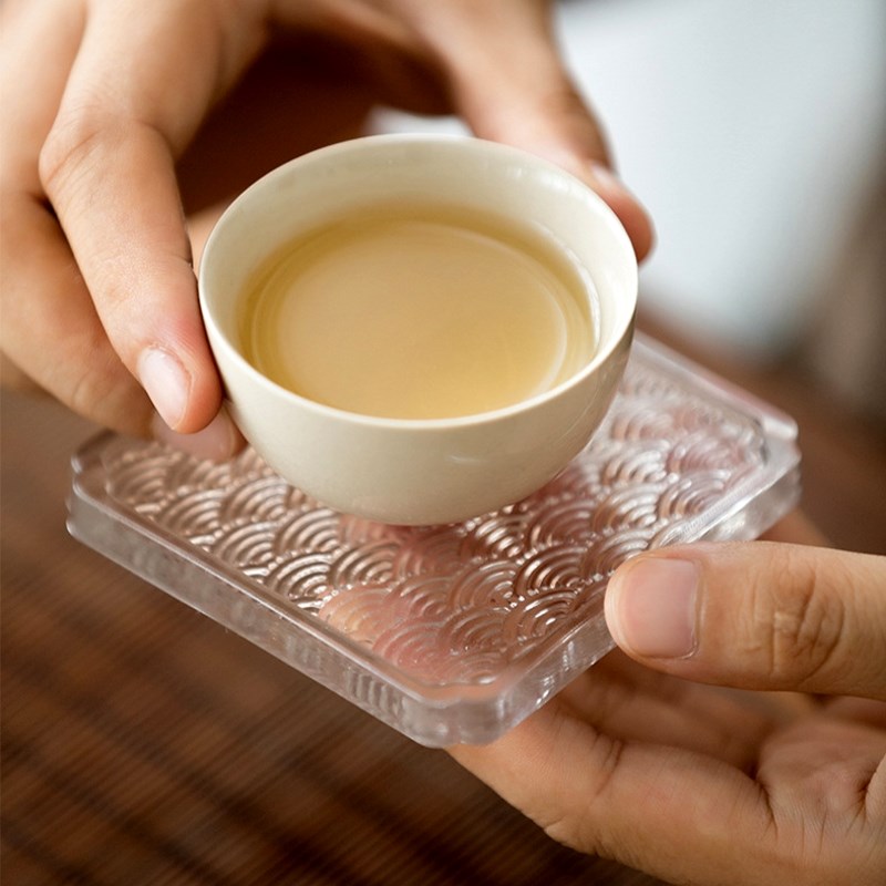 日式海浪琉璃玻璃杯托云纹杯垫功夫茶具配件茶托零配创意茶杯碟子