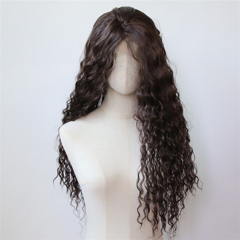 栗色前蕾丝化纤高温丝蕾丝假发巧克力深棕波浪羊毛长卷发整顶假发