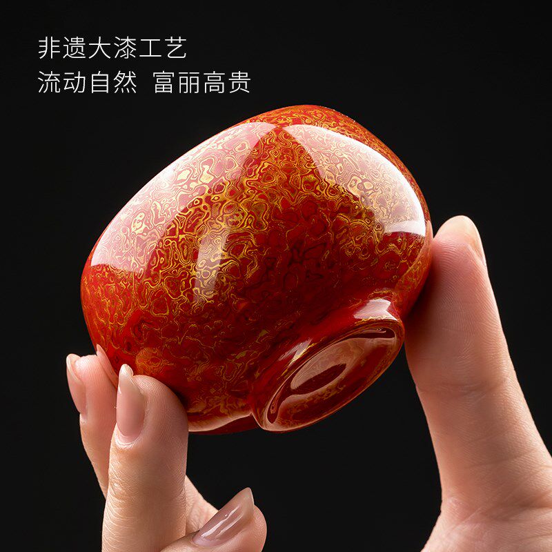 妙莲天香纯手工制作非遗大漆汝窑主人杯单杯家用高档喝茶茶具茶杯