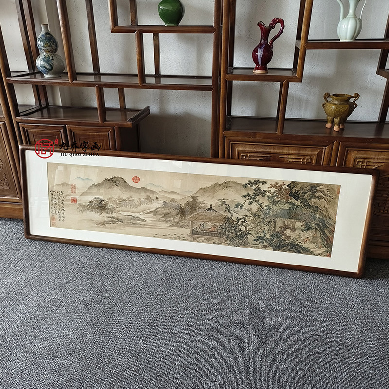 国画仿古山水画中式客厅背景墙横版装饰画办公室挂画名家唐寅字画