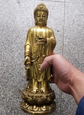 纯铜南无阿弥陀佛像接引佛摆件家居供奉属猪属狗本命佛摆设