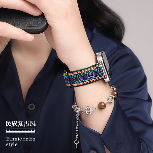 适用于华为fit4/Fit3手表表带民族风复古智能运动watch fit3文艺国风潮替换带4pro尼龙编织女男透气腕带配件