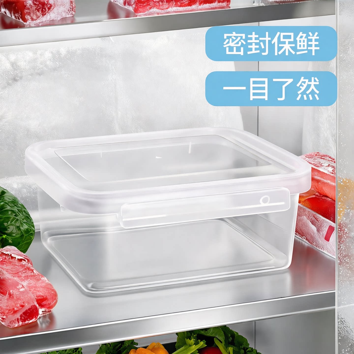 日本冻肉保鲜盒单扣连盖密封保鲜家用冰箱收纳盒大容量果蔬分装盒图片
