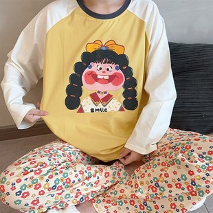 纯棉休闲宽松可外穿青年可爱圆领家居服 动漫卡通春秋睡衣女长袖