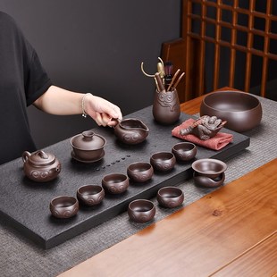 紫砂茶具套装 家用紫中式 复古整套茶壶盖碗茶杯全套功夫茶具套装