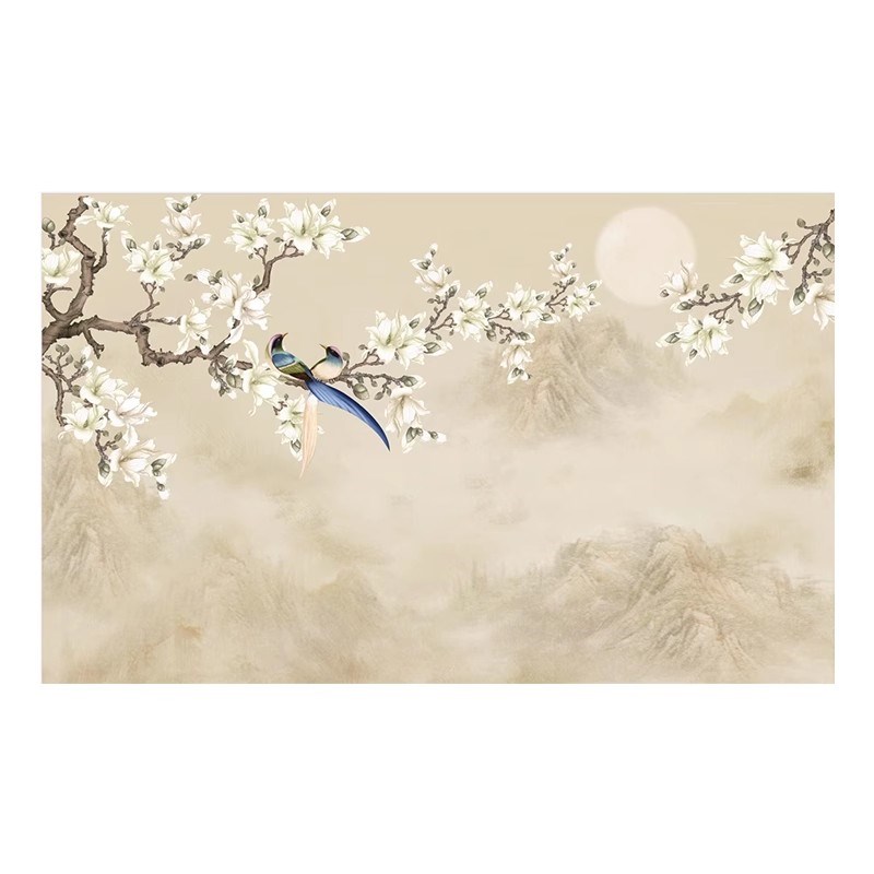 热销现代简约花鸟墙纸新中式墙布客厅卧室电视背景墙壁纸壁布影视