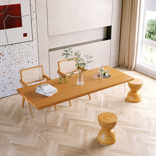 北欧全实木餐桌家用客厅原木白蜡木餐桌椅日式莫比长桌饭桌带椅子