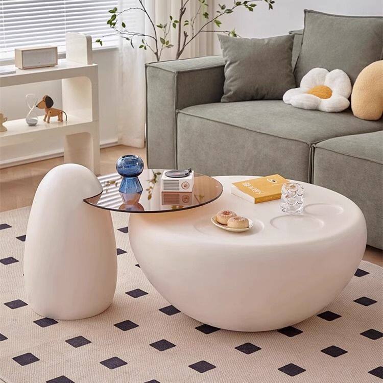 网红奶油风猫爪茶几现代简约小户型客厅创意轻奢大小圆茶几组合