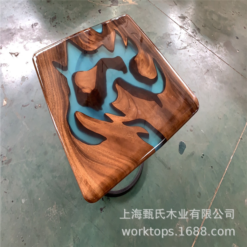 简约实木河流树脂咖啡桌吧台