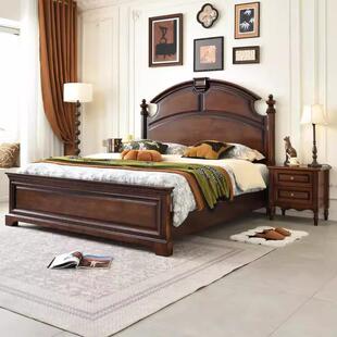 美式床主卧室1米8大床双人床家用实木床法式复古床高级感中古风床