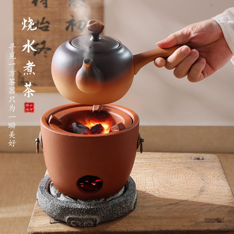 潮州红泥风炉围炉煮茶壶户外泡茶家用陶瓷壶冬天明火烧木炭炉套装