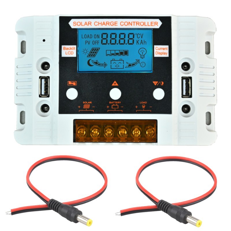 LCD背光显示太阳能控制器12V24V30A夜光屏DC孔太阳能充放电控制器