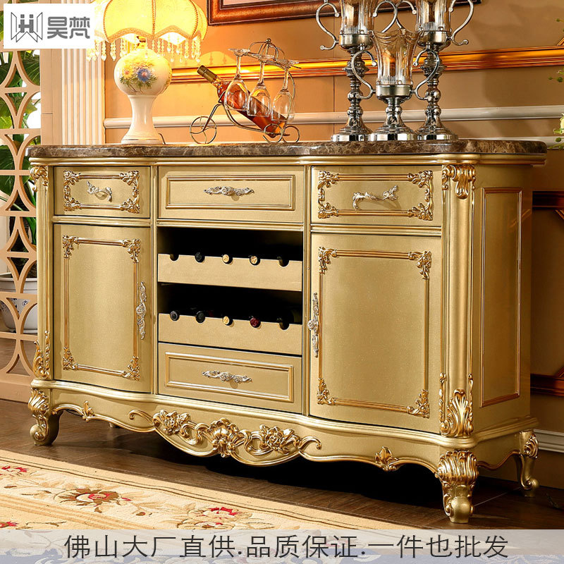 欧式餐边柜实木大理石面餐厅柜碗柜储物柜酒柜玄关红酒柜法式欧美