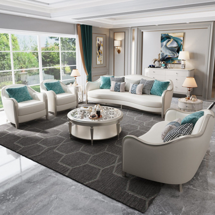 实木布艺沙发轻奢美式客厅123组合家具小户型高端奢华皮艺沙发