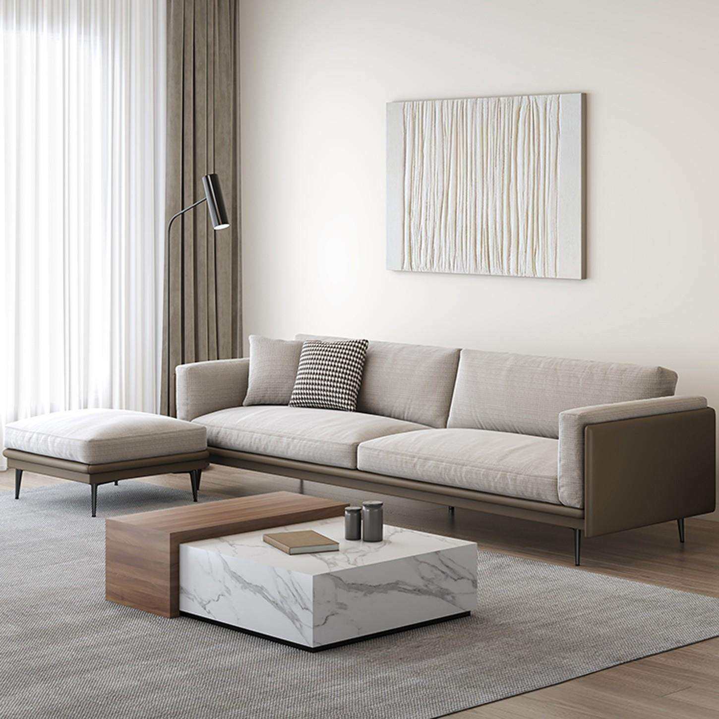 HF2X简约棉麻布艺沙发一字型极简诧寂风直排高脚小户型拆洗高靠背