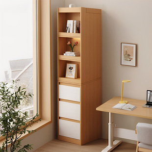 实木书架落地储物架书桌侧边收纳柜靠墙转角置物柜窄缝高单个书柜