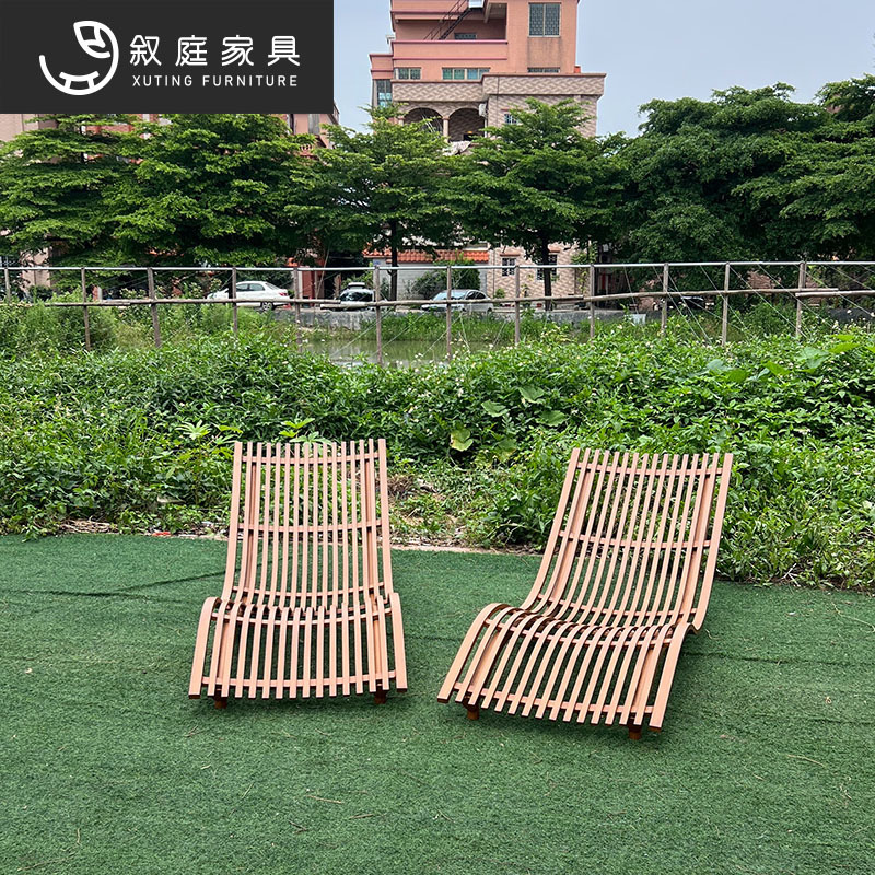 户外实木躺床沙滩椅游泳池室外休闲防水防晒别墅躺椅藤编防腐躺床