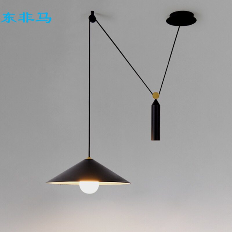 北欧创意餐厅可移位餐桌吊灯个性升降滑轮移位设计师书房中古灯