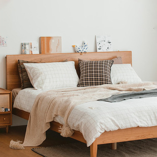 庄里北欧全实木床现代简约日式 白橡木原木家具主卧1.5米1.8双人床