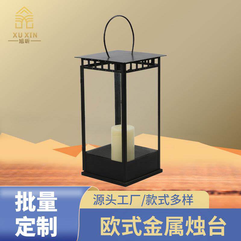 简约手提风灯复古铁艺蜡烛台五金工艺品创意风灯家居装饰烛台