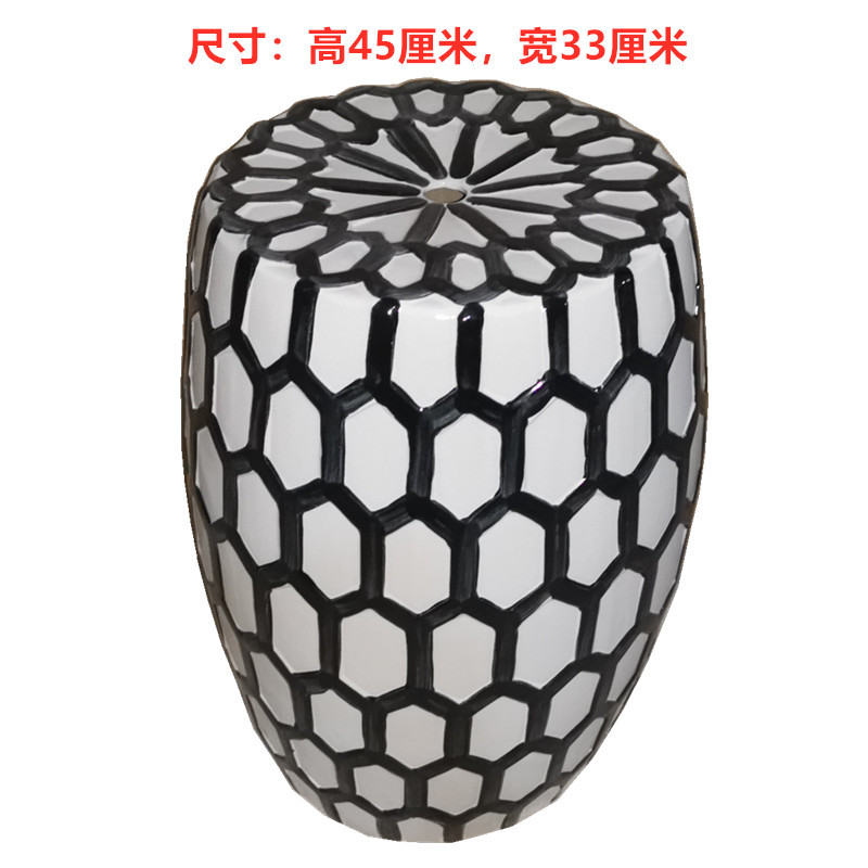 现代中式瓷墩户外花园复古陶瓷鼓凳子金银色雕花圆凳镂空青花坐墩
