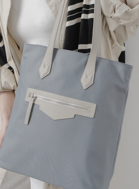 and there轻尼龙托特手提挎包轻便型通勤防水随行包浅灰色黑色