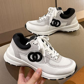 小香风女鞋 运动鞋 真皮休闲透气网面老爹鞋 熊猫鞋 厚底2025夏季 新款