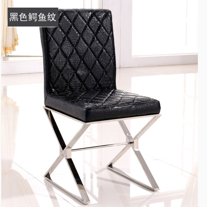 简约现代黑白皮不锈钢镀金餐椅