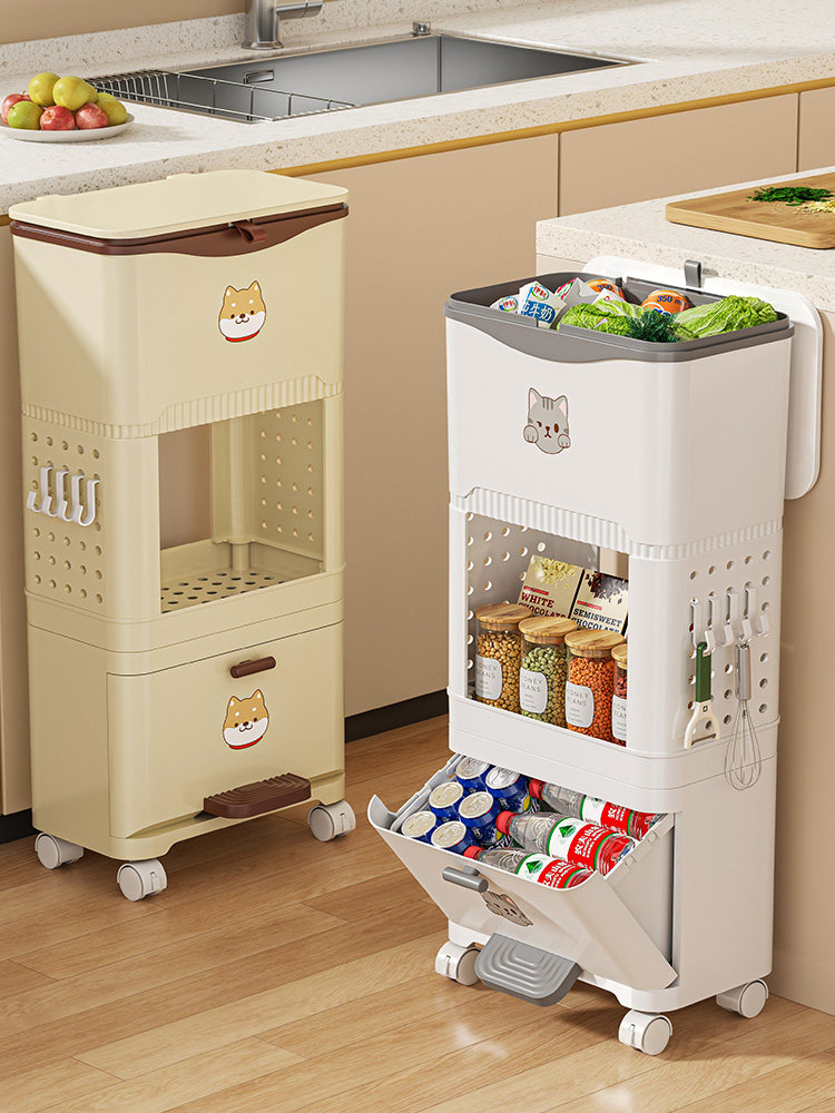 厨房垃圾桶家用新款加高可移动轮免弯腰专用高脚大号大容量卫生桶