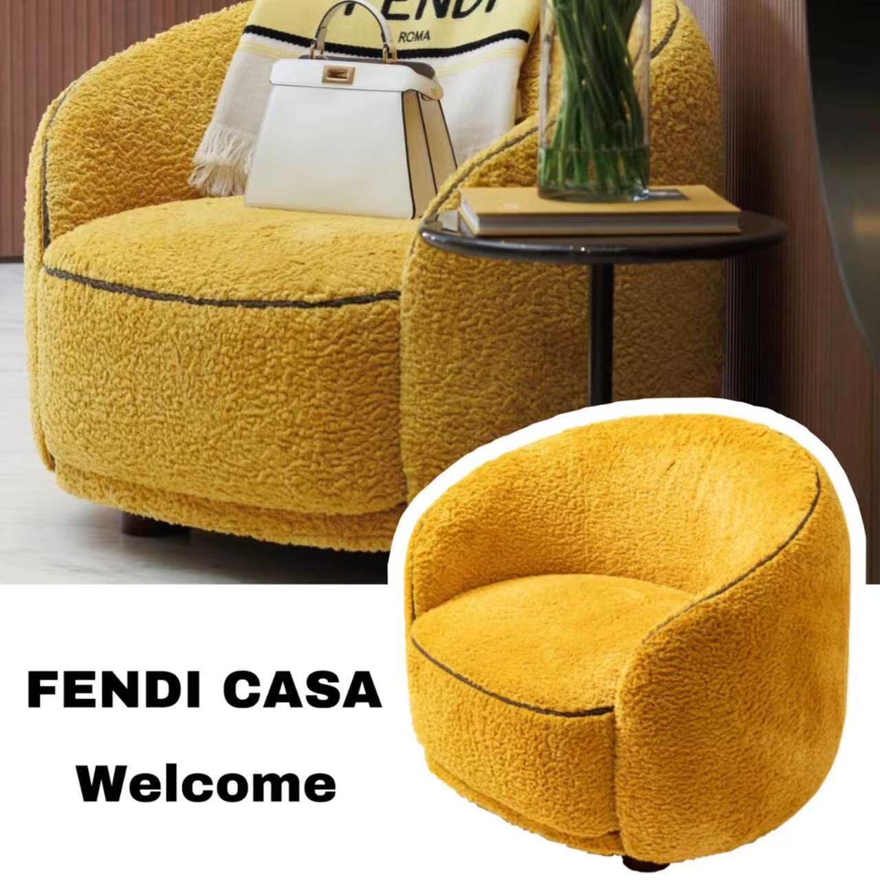 意式简约单人椅黄色布艺单人沙发客厅轻奢高级感现代样板间招待