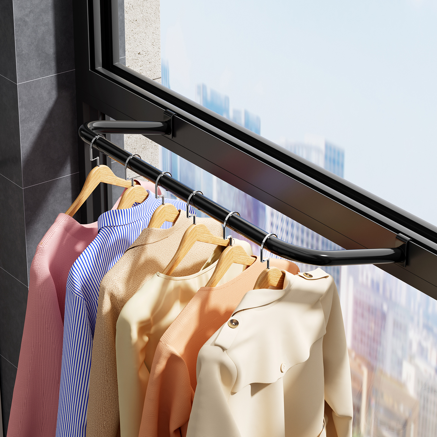 阳台晾衣架窗框简易衣架晾衣神器家用凉衣服杆子挂窗不占地晾衣杆