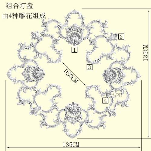 欧式客厅吊顶灯池天花板装饰圆形雕花PU灯盘石膏灯盘装饰材料非