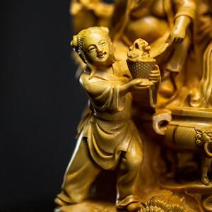 黄木实木杨品雕刻神仙八仙过海家居饰中式艺工品摆件开业大礼平安