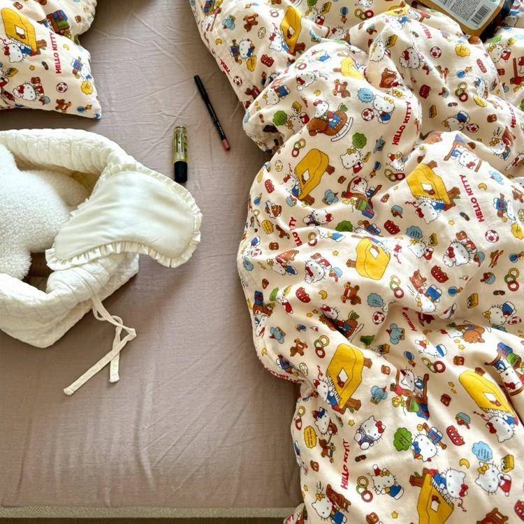 a类少女Kitty猫双层纱床上四件套全棉1.5m1.8米母婴级被套三件套