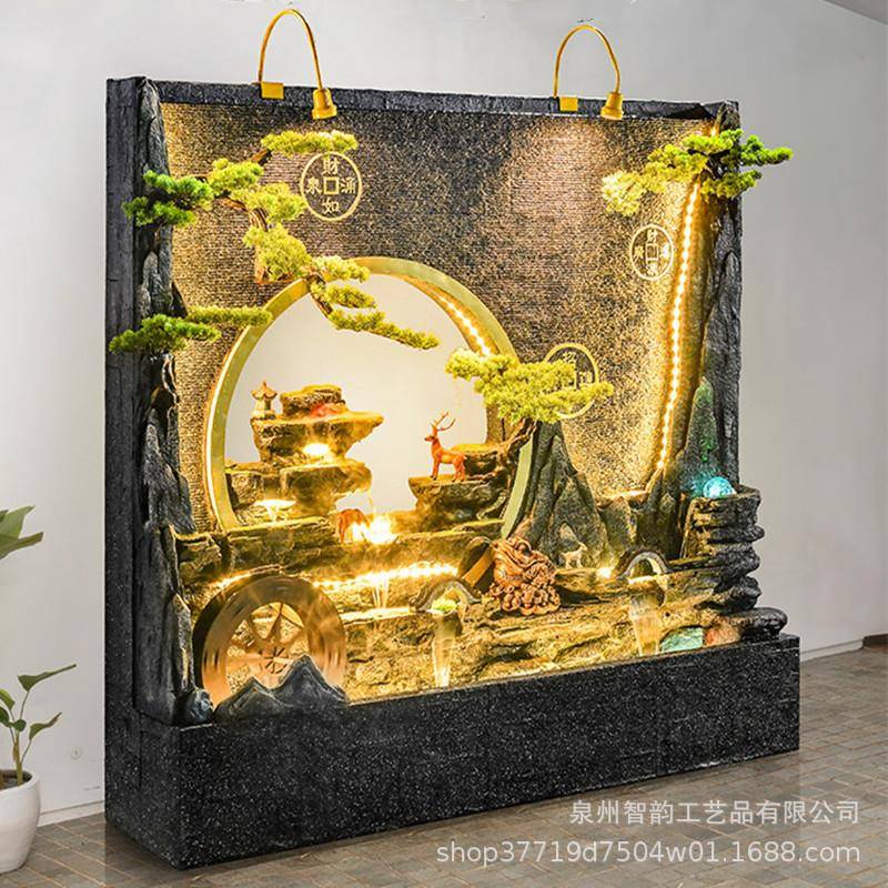 新中式假山水幕墙流水屏风客厅阳台庭院落地水景酒吧装饰摆件