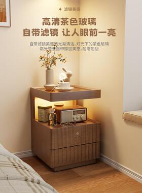 实木床头简约现代家卧室简带锁储物柜小型CTG016床柜用边置物架易