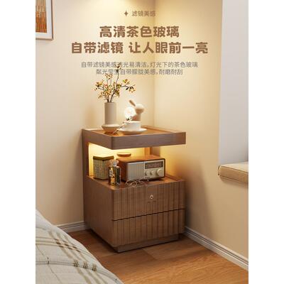实木床头简约现代家卧室简带锁储物柜小型CTG016床柜用边置物架易