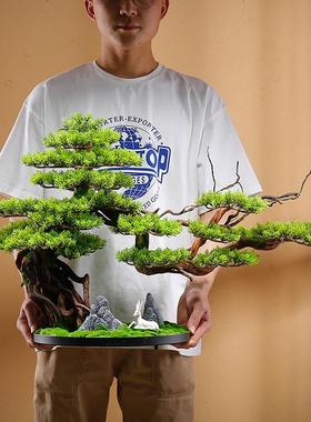 新中式仿真迎客松摆件客厅盆景办公室绿植玄关装饰品罗汉松酒店