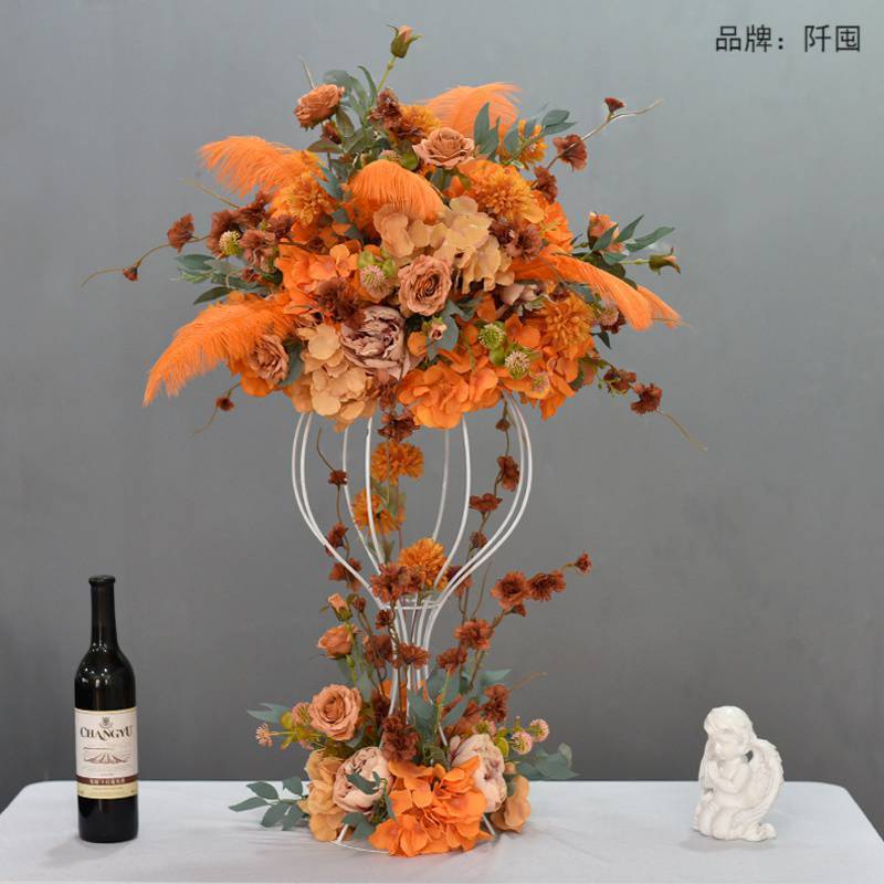 婚庆道具铁艺地球主桌花仿真花艺酒店婚礼堂宴会桌面装饰布置花艺