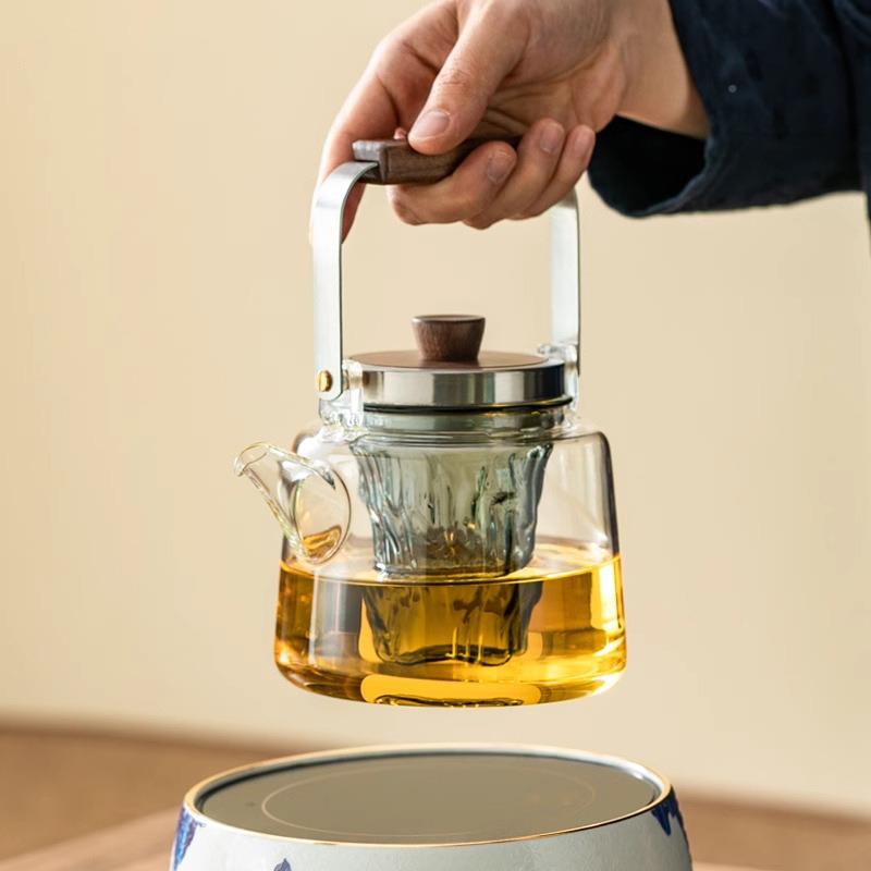 煮茶壶新煮茶器款加厚玻璃水耐热烧茶白056茶胡泡桃木电陶炉煮茶