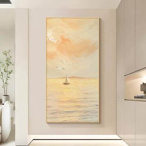奶油风玄关装饰画走廊过道挂画现代轻奢高档客厅入户正对门壁画灯